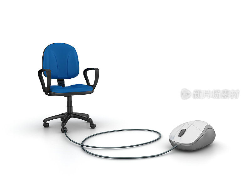 办公椅与电脑鼠标在黑板上- 3D渲染